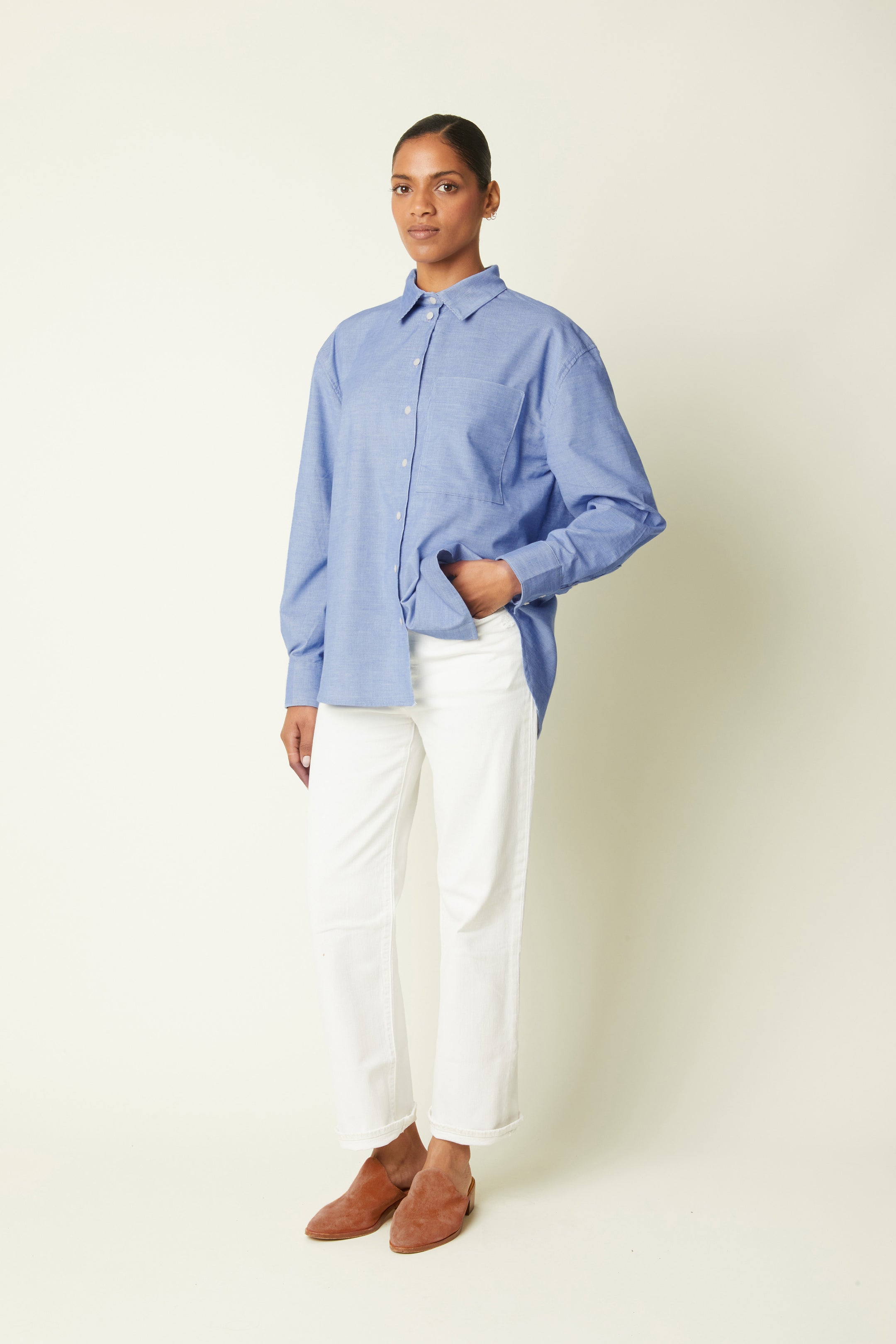 The designer's photo of a finished La Chemise Boyish Shirt.