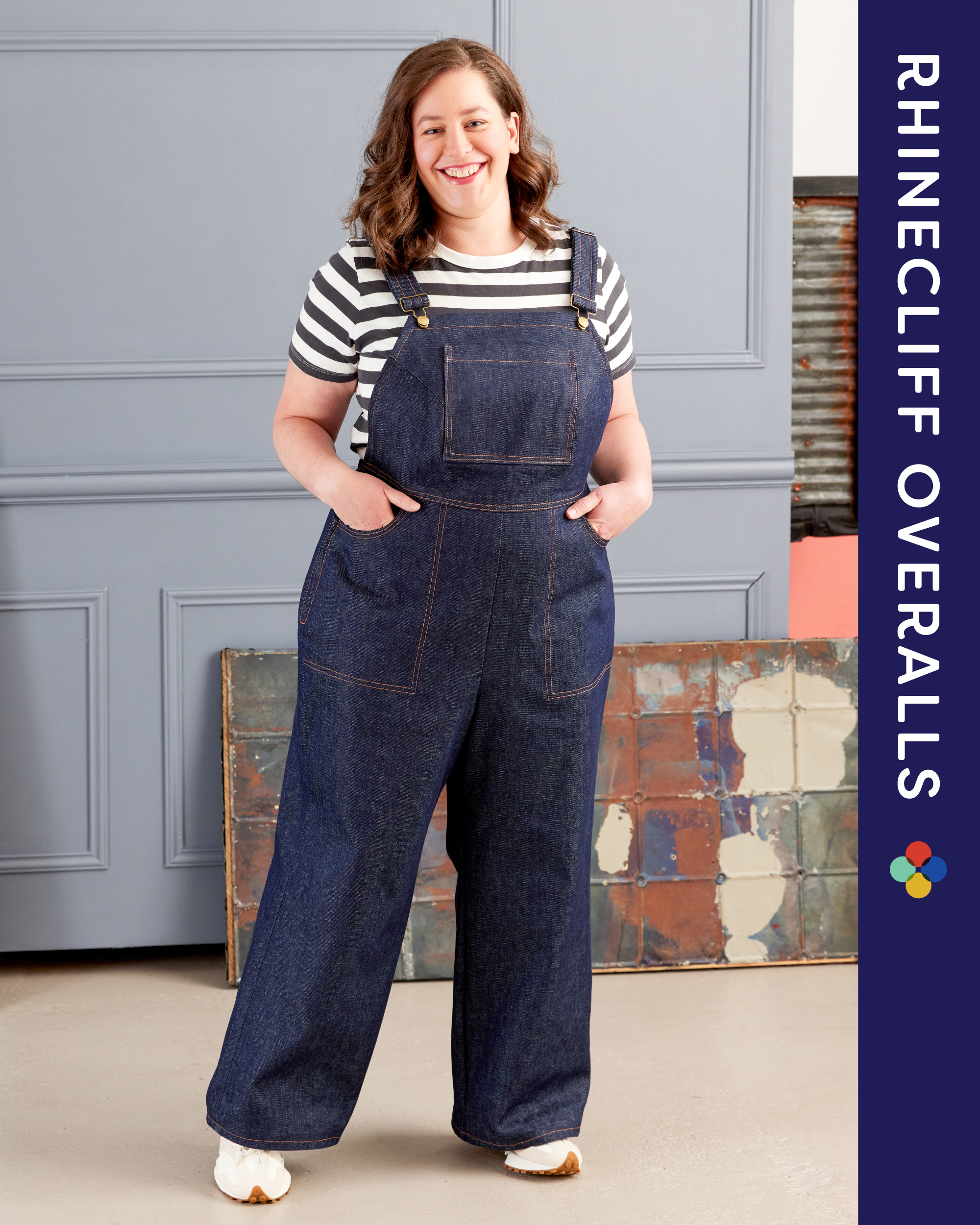 A photo of a finished Rhinecliff Overalls.