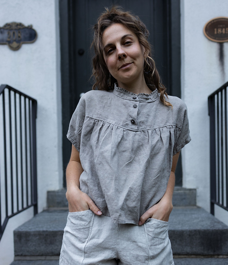 The designer's photo of a finished Finch Top.