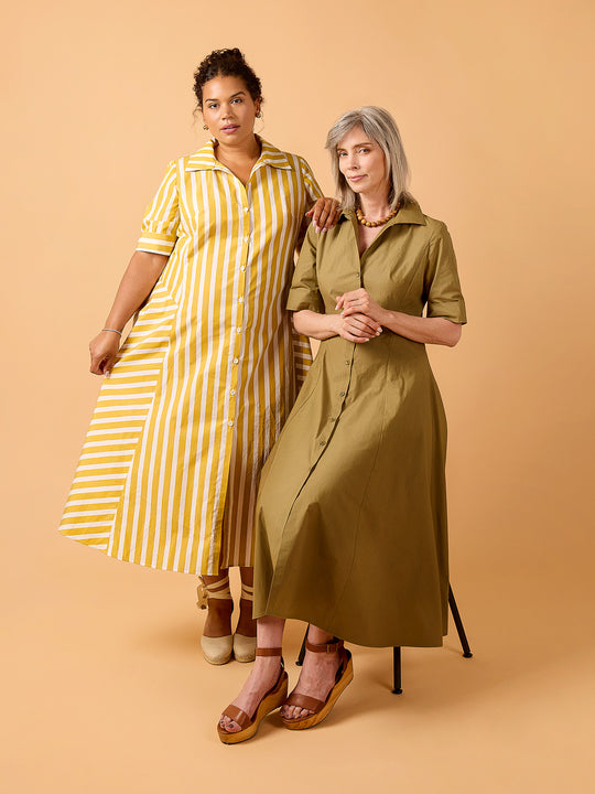 A photo of a finished Edith Shirtdress.