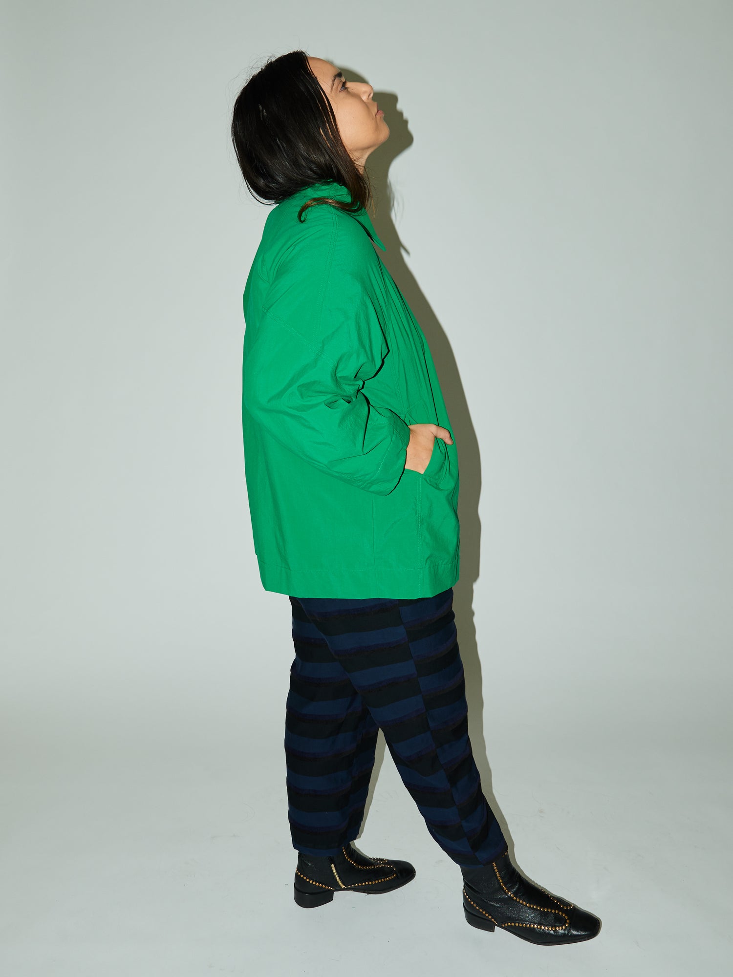 The designer's photo of a finished Thompson Quilt Coat.