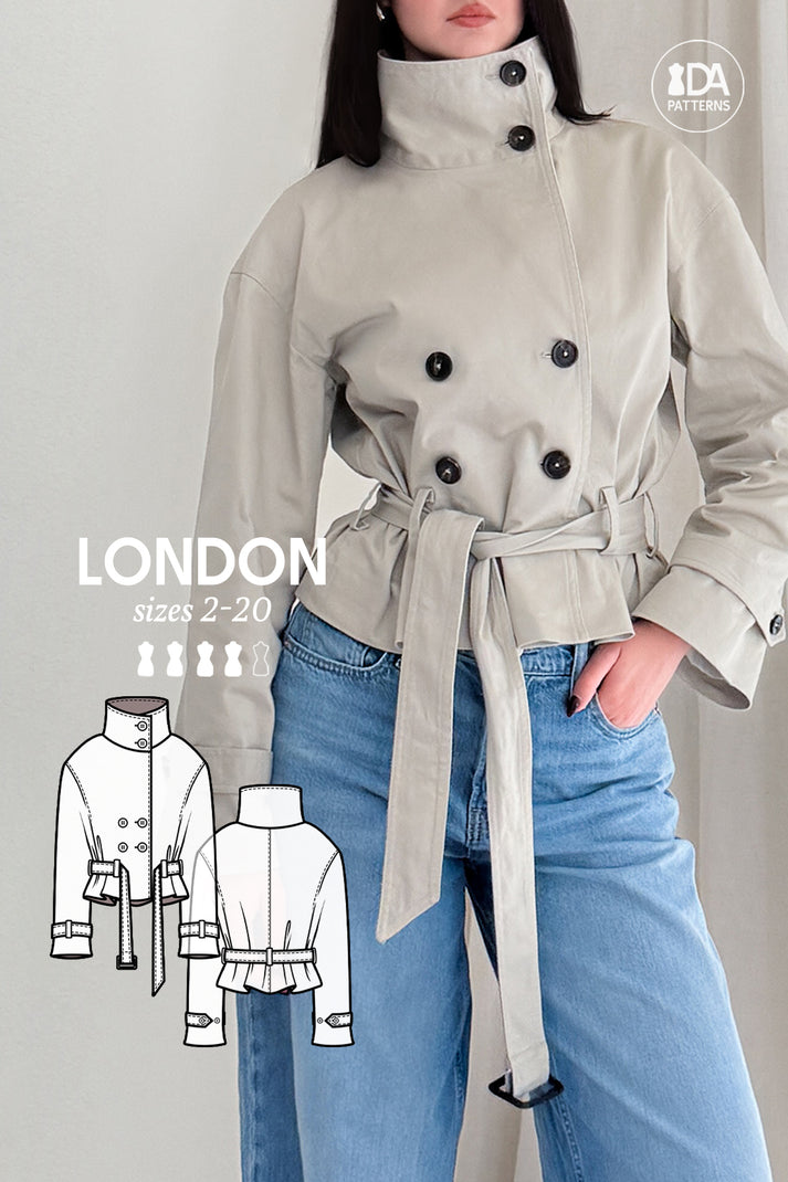 A photo of a finished London Trench Coat.
