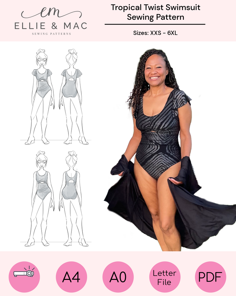 The designer's photo of a finished Tropical Twist Swimsuit.
