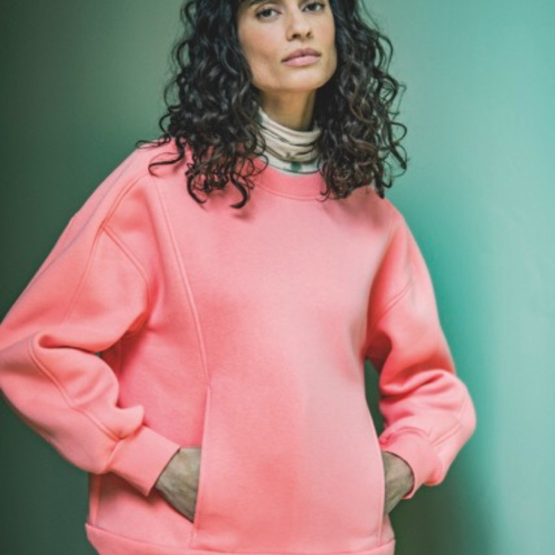 The designer's photo of a finished Lara Sweater.