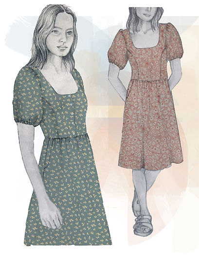 The designer's photo of a finished Goldenrod Dress.