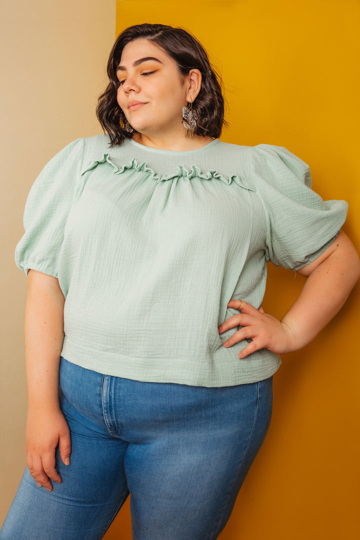 The designer's photo of a finished Sagebrush Top.