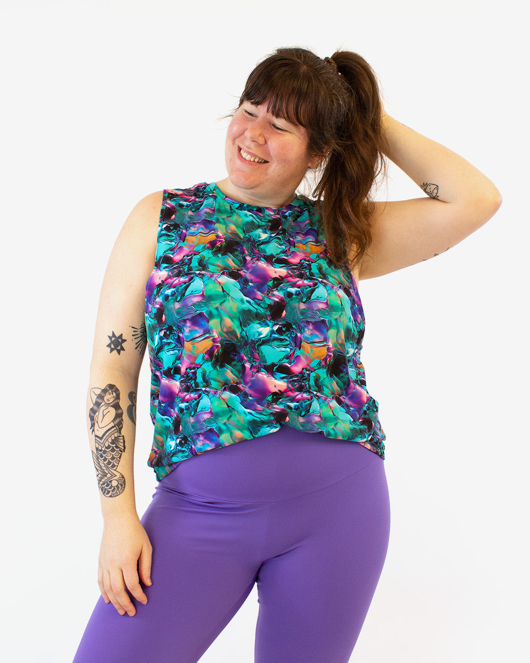 A photo of a finished Horizon Tank Top.