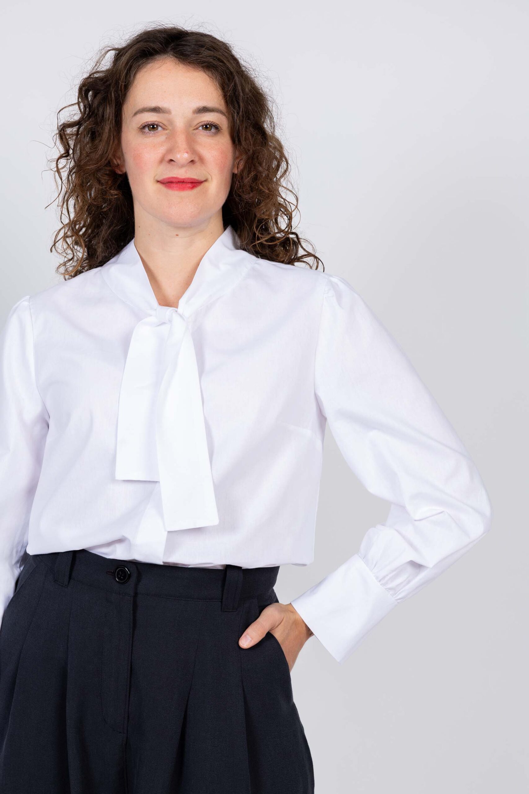 A photo of a finished Pearl Blouse.