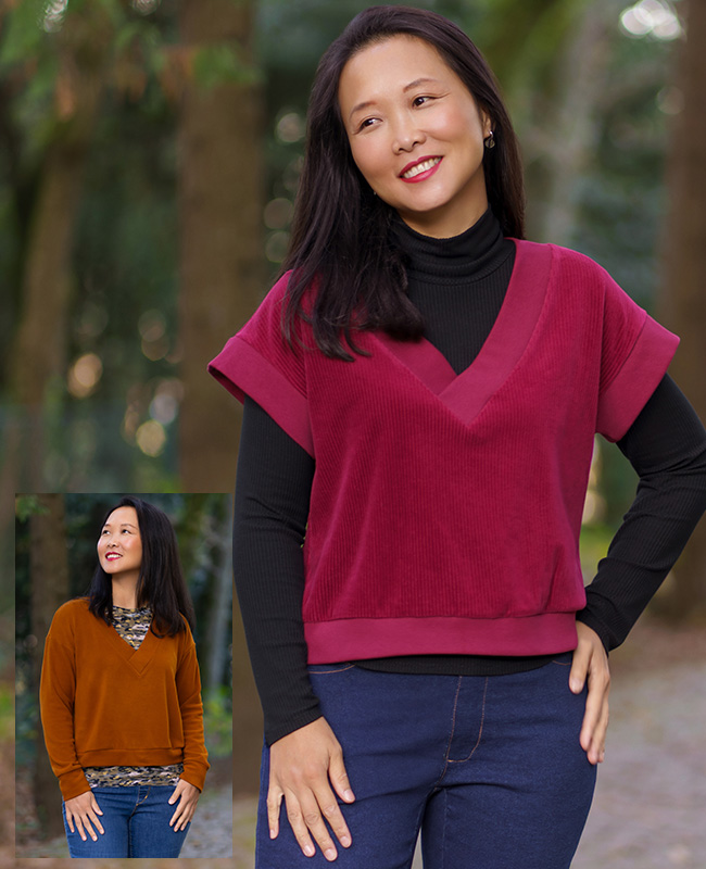 A photo of a finished Andorra Top and Vest.