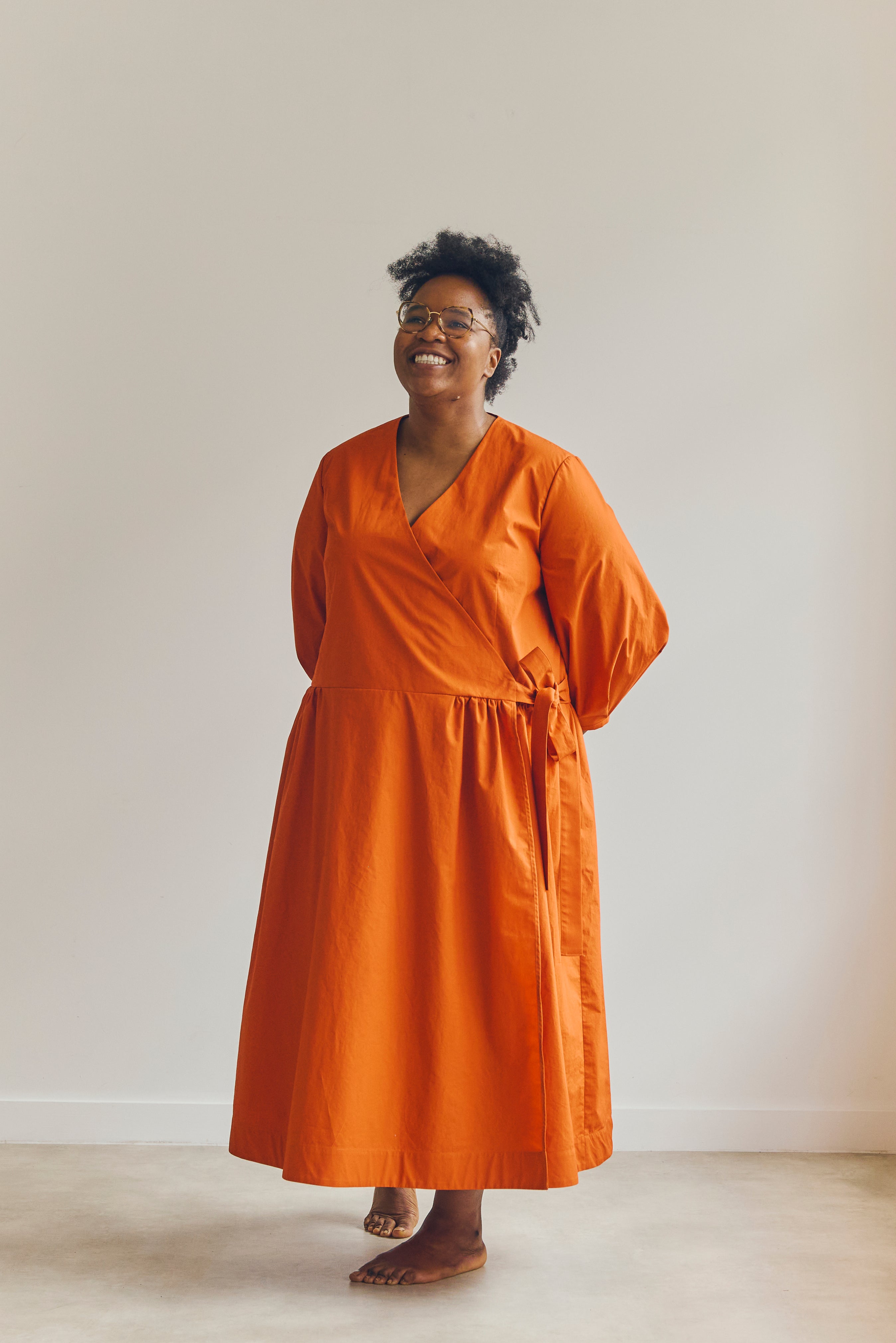 A photo of a finished Amalie Wrap Dress.