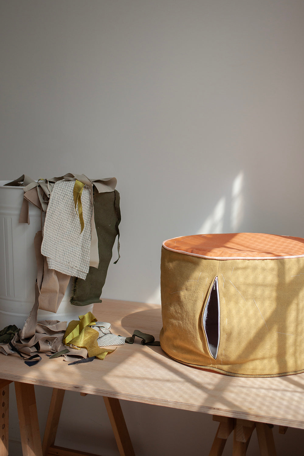 A photo of a finished Zero Waste Pouffe.