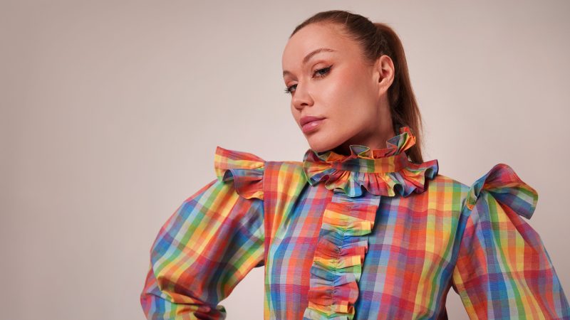 A photo of a finished Bayport Blouse.