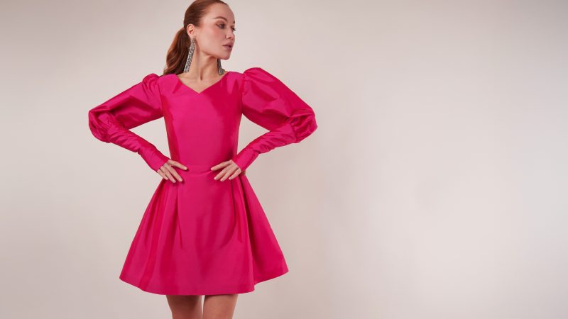 A photo of a finished Biella Fit and Flare Dress.