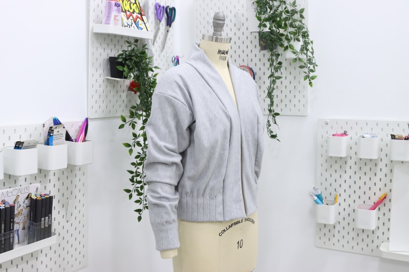 The designer's photo of a finished Garnet Cardigan.
