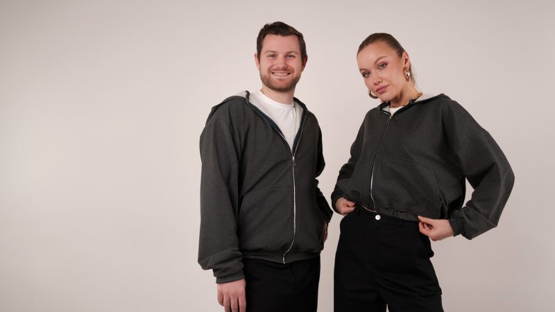 A photo of a finished Harrington Hoodie.