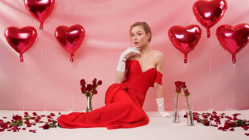 A photo of a finished Julia Draped Gown.