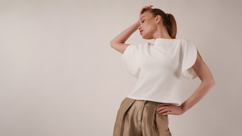 A photo of a finished Merano Balloon Sleeve Blouse.