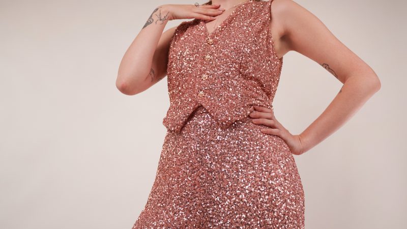 A photo of a finished Morganite Waistcoat and Culottes.