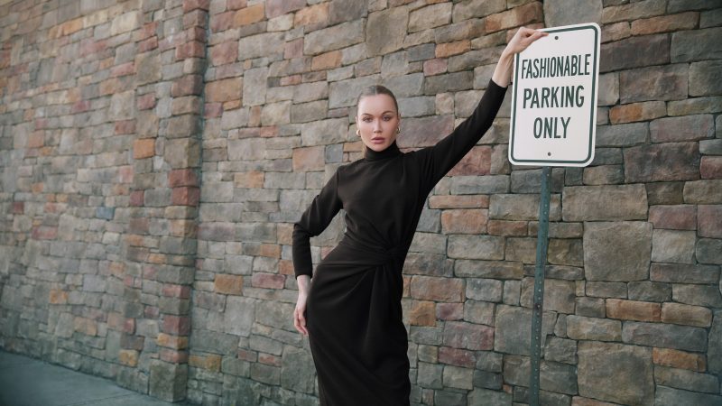 A photo of a finished Nob Hill Draped Midi Dress.
