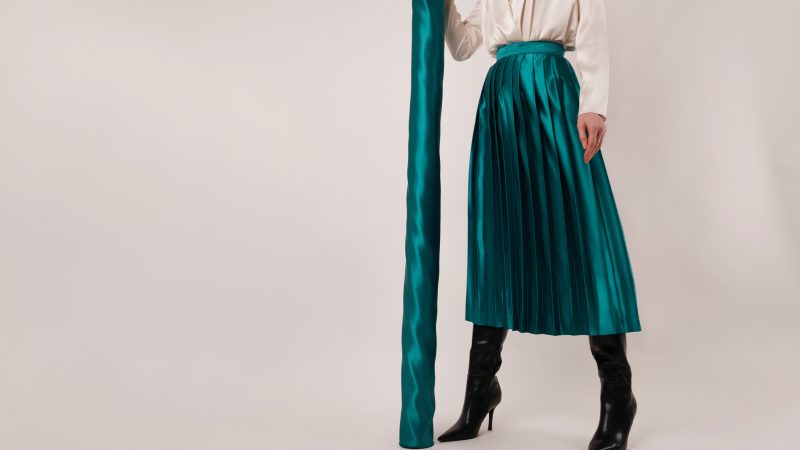 A photo of a finished Poseidon Pleated Skirt.