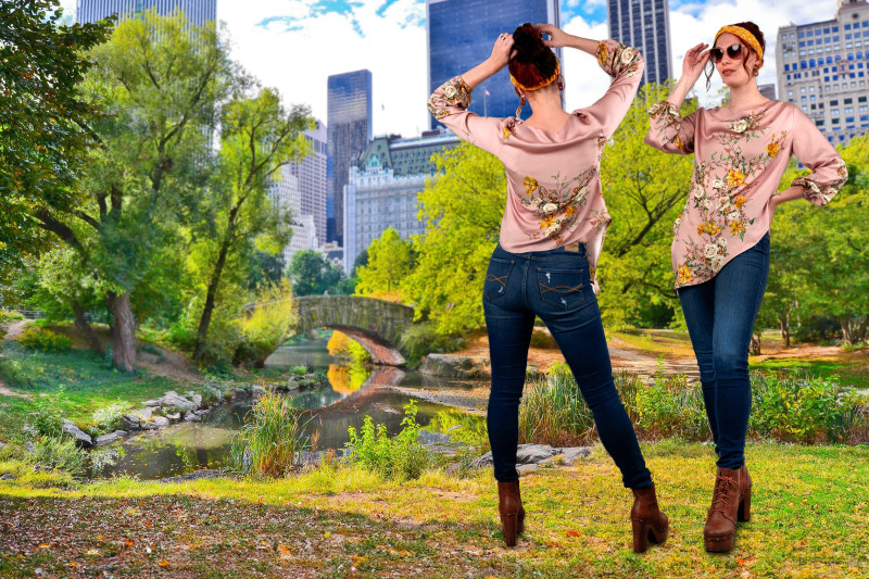 The designer's photo of a finished Salute Cowl-Neck Blouse.