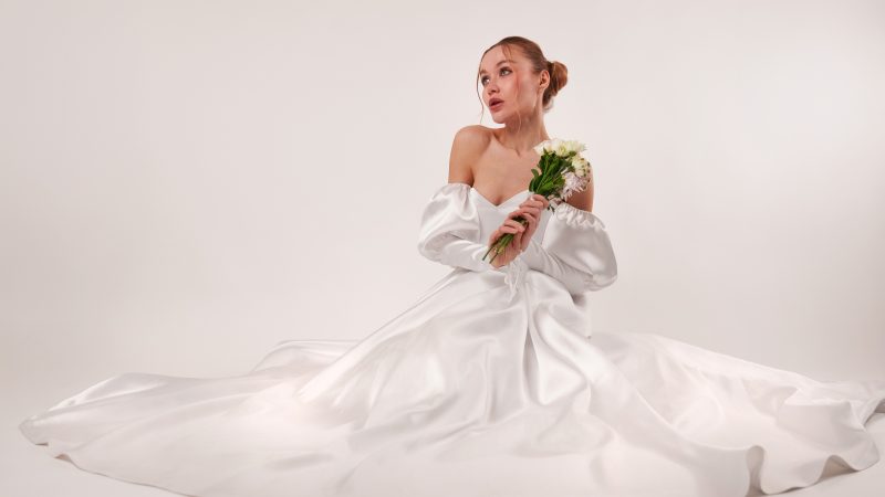 A photo of a finished Selinite V-Waist Bridal Ballgown.