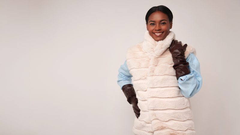 A photo of a finished Summit Fur Vest.