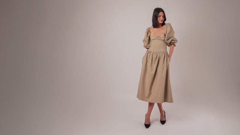 A photo of a finished Venice V-Waist Dress.