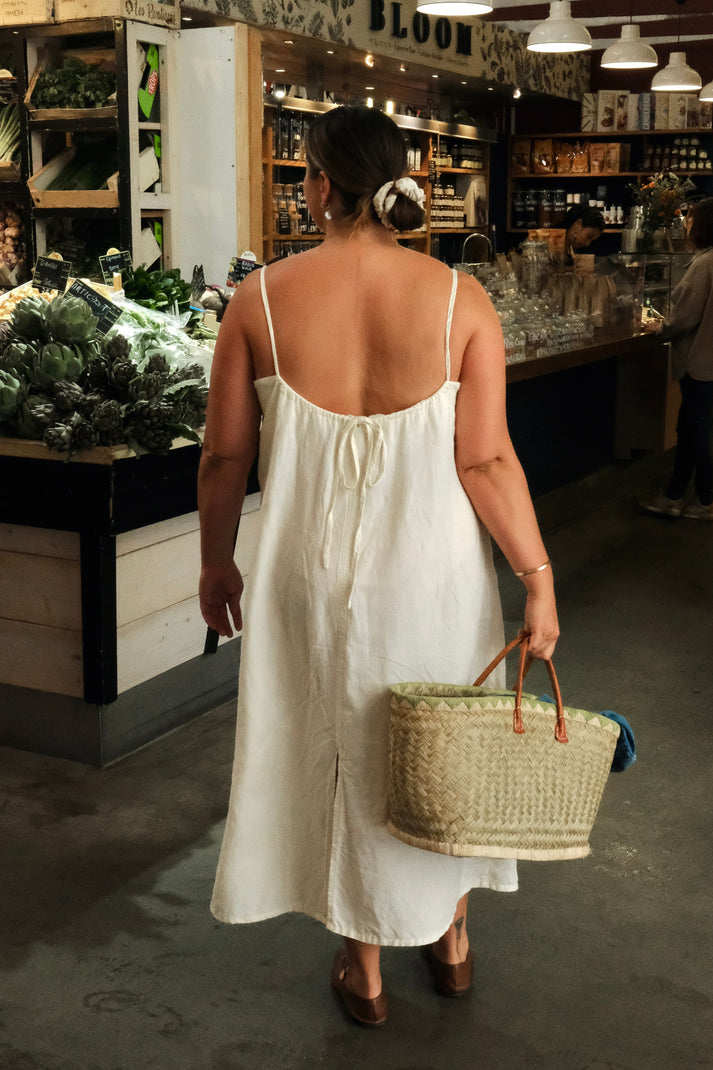 A photo of a finished Solig Dress.