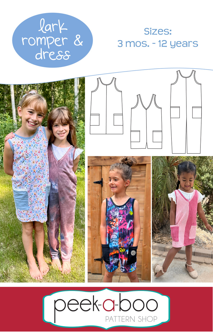 A photo of a finished Lark Romper and Dress.