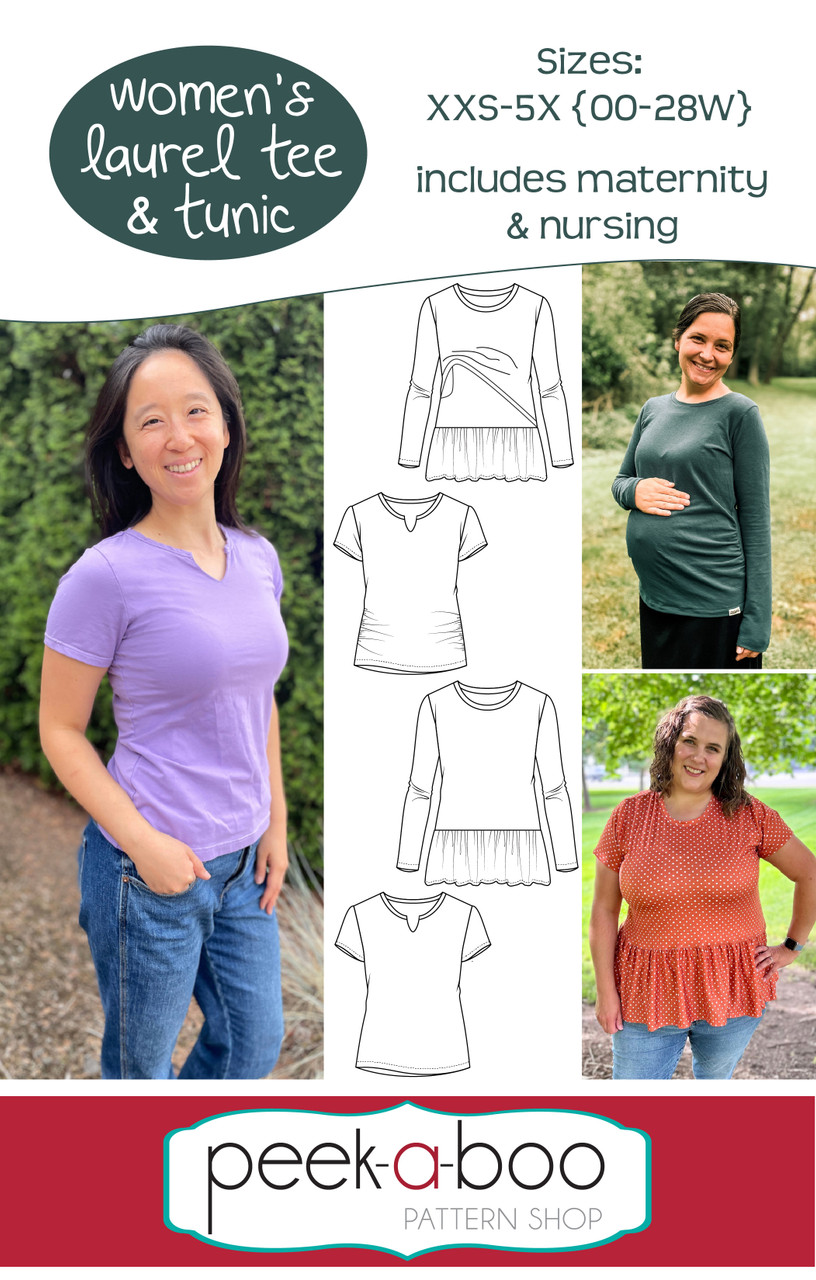 A photo of a finished Laurel Tee.