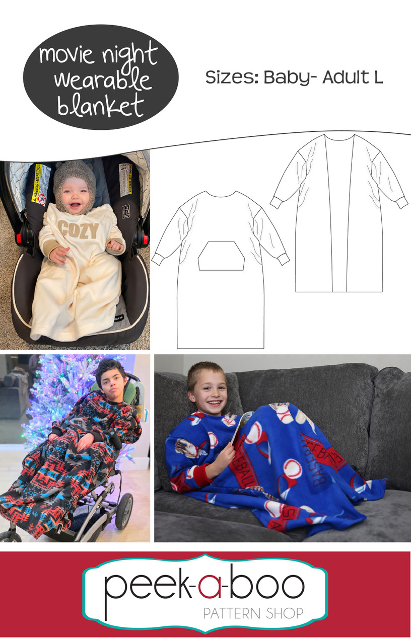 A photo of a finished Movie Night Wearable Blanket.