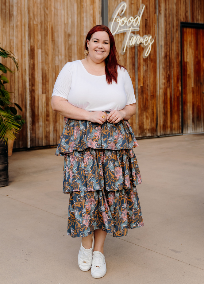 The designer's photo of a finished Pasadena Rara Skirt.