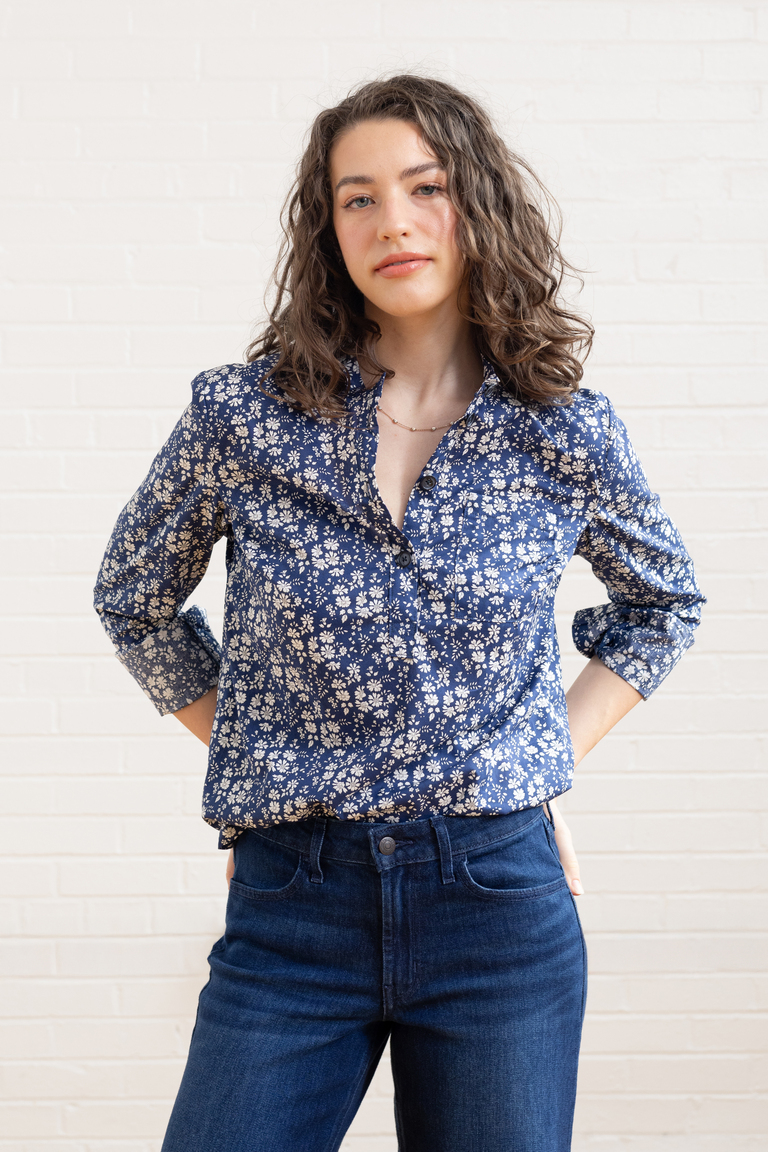 A photo of a finished Thyme Popover Shirt.