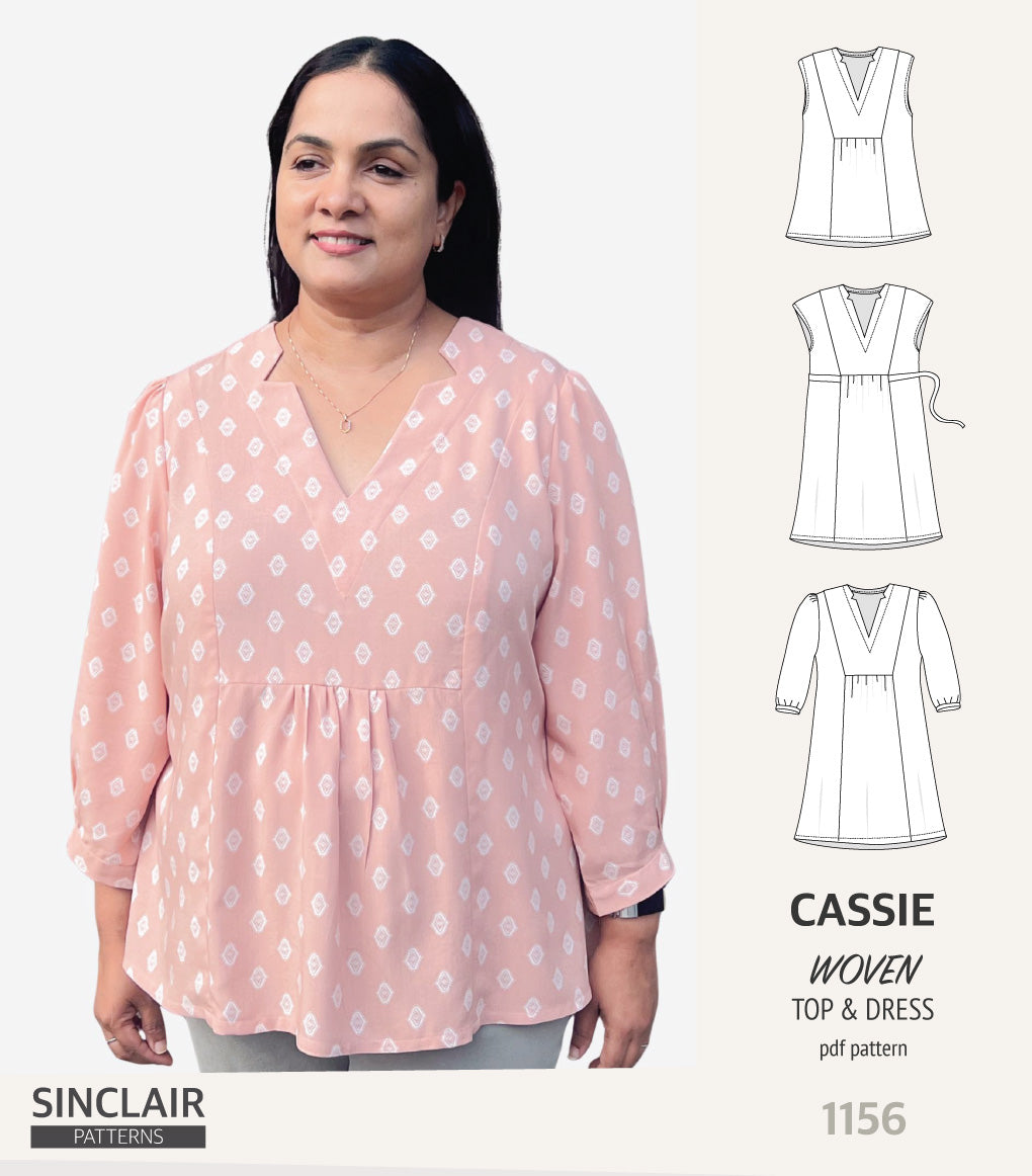 A photo of a finished Cassie Top and Dress.