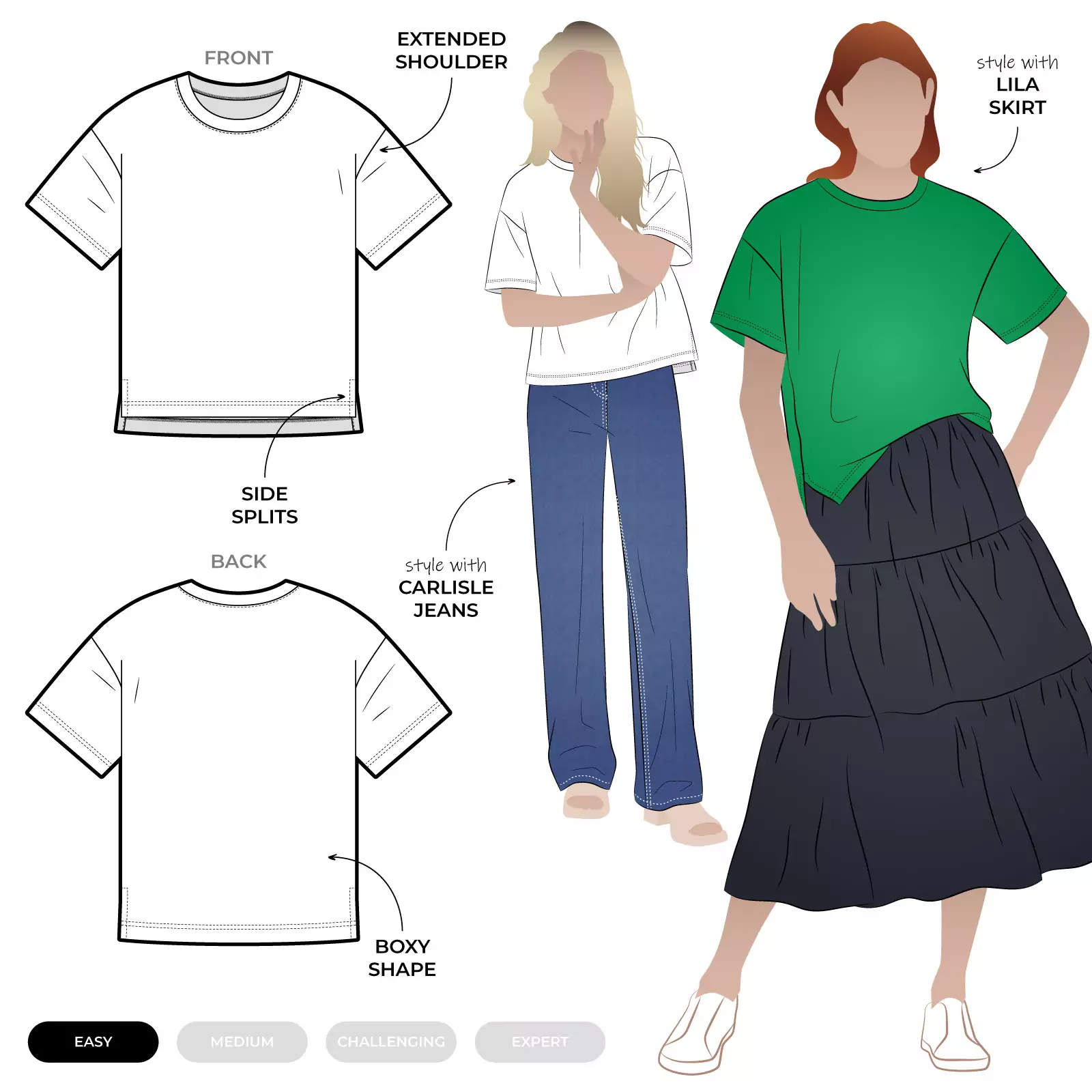 The designer's photo of a finished Hayden Tee Shirt.