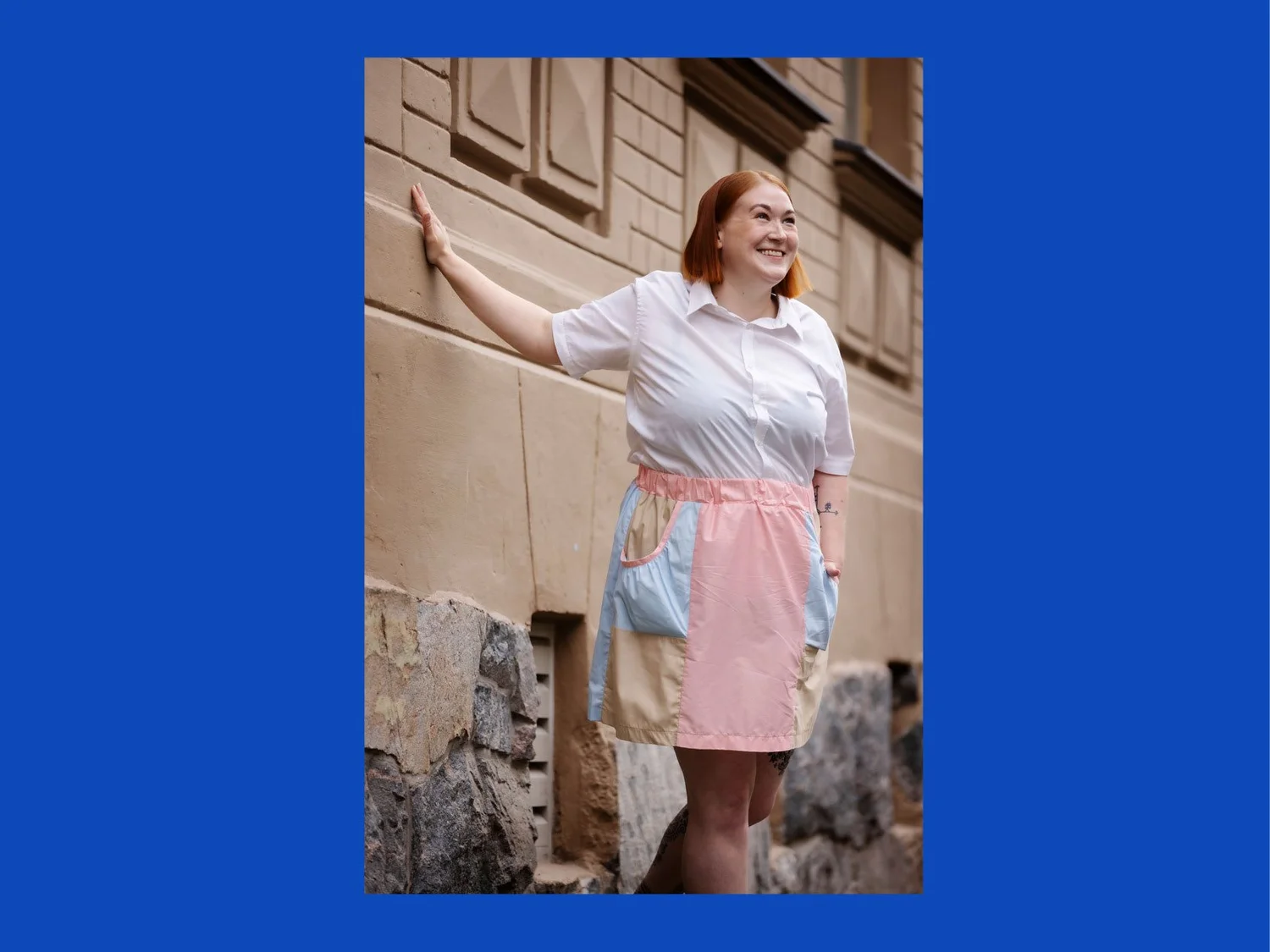 A photo of a finished Block Party Skirt.