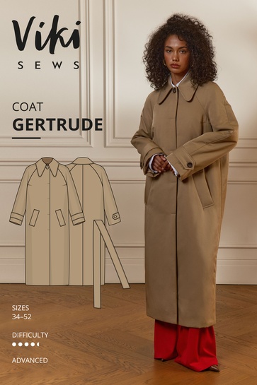 The designer's photo of a finished Gertrude Coat.