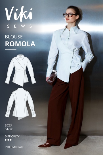 A photo of a finished Romola Blouse.